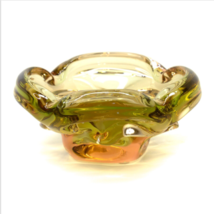 Vintage Multicolor Green Murano Art Glass Folded Edge Free Form Candy Dish Bowl - £27.22 GBP