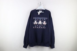 Deadstock Vintage 90s Streetwear Womens XL Quilt Bear Heart Sweatshirt Blue - $59.35