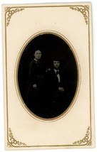 CIRCA 1800&#39;S Hand Tinted CDV  Cartouch TINTYPE  Couple  Victorian Clothing - £14.80 GBP