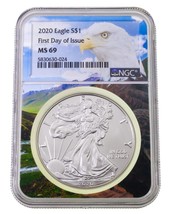 2020 Silver American Eagle Graded by NGC as MS69 FDOI Eagle Label - £59.83 GBP