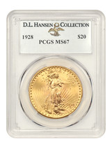1928 $20 PCGS MS67 ex: D.L. Hansen - £12,018.52 GBP