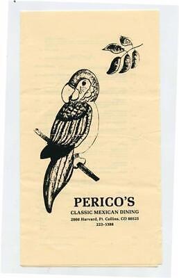 Primary image for Perico's Classic Mexican Dining Menu Harvard Fort Collins Colorado 