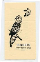 Perico&#39;s Classic Mexican Dining Menu Harvard Fort Collins Colorado  - £14.08 GBP