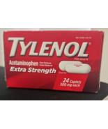 Tylenol Acetaminophen Extra Strength 500mg Pain Fever Reliever 24 Cap ex... - $10.88