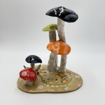 KD Signed Art Pottery Mushrooms Sculpture Studio Crafted Vintage Ceramic Painted - $121.50