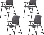 Folding 4 Pieces Wicker Rattan Chairs, Tall Bar Stool Set With Back Stee... - $392.99