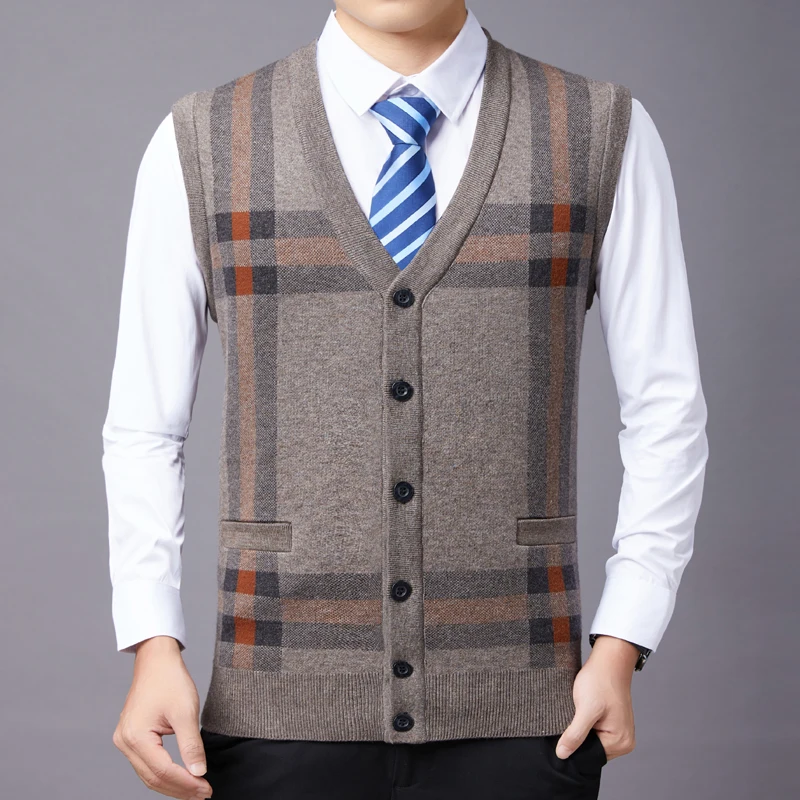Men  Knit Vest Basic  Cardigan Sleeveless for Autumn Winter Thick Buttons Down V - £126.64 GBP