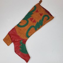 Vintage Cowboy Boot Christmas Stocking Tan w/ Red &amp; Green 16 Inch - $26.18