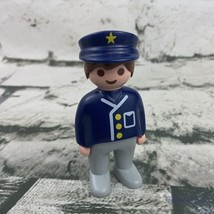 Playmobil 123 Police Officer Male Brown Hair Blue &amp; White Uniform Star Hat - $4.94