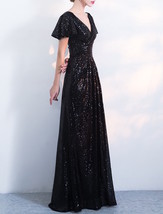 BLACK Maxi Sequin Dress Outfit Women Fitted Custom Plus Size Sequin Dress image 2