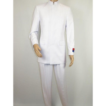 Men Apollo King Band Collarless Church Suit Mandarin 5 Hidden Buttons AG58 White image 4