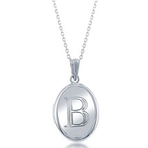 Sterling Silver Shiny Oval with Center &quot;B&quot; Initial Locket W/Chain - £65.30 GBP