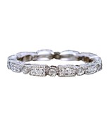 Wedding Band Ring Art Deco Bridal Estate Silver with Simulated Diamond - £26.46 GBP