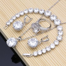 Natural 925 Silver Bridal Jewelry White Zircon Jewelry Sets For Women Wedding Ea - £28.14 GBP
