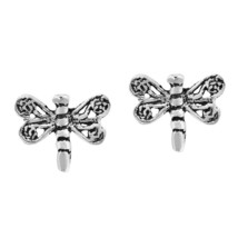 Carefree Mini Dragonfly Detailed Sterling Silver Stud Earrings - £6.95 GBP