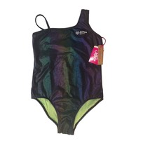 Justice Sport Girls Black Iridescent Swim Suit Body Suit One Piece Size XS 5/6 - £7.86 GBP
