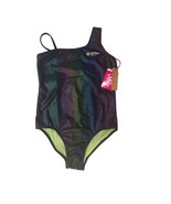 Justice Sport Girls Black Iridescent Swim Suit Body Suit One Piece Size ... - £7.85 GBP