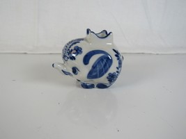Blue and White Happy Face Elephant Figurine Planter Miniature 3&quot; x 2.5&quot; ... - $21.56
