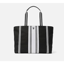 Victoria&#39;s Secret Black White Tote Weekender Bag Canvas Vertical Stripe - $31.68