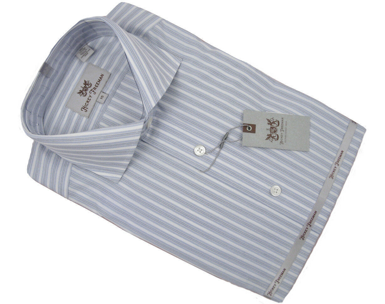 NEW $145 Hickey Freeman Dress Shirt! 16.5 35  *White &amp; Blue-Gray Striped* - $69.99