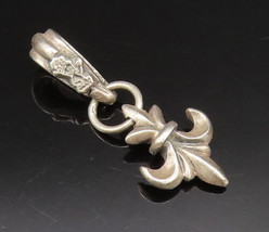 DESIGNER 925 Sterling Silver - Vintage Sculpted Fleur De Lis Pendant - P... - $42.72