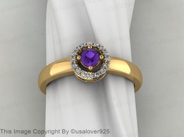 Natural Amethyst  And CZ  Round Gemstone Sterling Silver Women Ring - £50.62 GBP