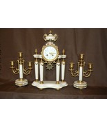 ANTIQUE WHITE MARBLE ORMOLU CLOCK WITH CANDELABRAS - $3,165.92 CAD