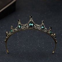 Women Vintage Small Baroque Green Crystal Bridal Crown Boutique Bride Noiva Diad - £13.15 GBP
