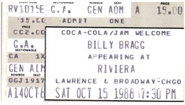 Vintage Billy Bragg Ticket Stub Octobre 15 1988 The Riviera Chicago Il - £44.84 GBP