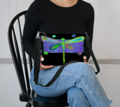 Colorful Abstract Art Dragonfly Painting on Vegan Leather Crossbody Purse  - £50.93 GBP