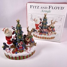 Fitz &amp; Floyd Kringle Musical Figure Santa W/ Reindeer Plays Deck The Halls - £19.82 GBP