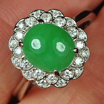 20.65CT 925 Sterling Silver 100% Natural Grade A Green Jadeite Ring  - £443.76 GBP