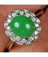 20.65CT 925 Sterling Silver 100% Natural Grade A Green Jadeite Ring  - £449.79 GBP