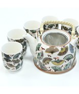 Chinese Fan Design Ceramic Teapot / Strainer / 6 Matching Cup Set - $45.06 CAD