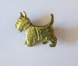 Antique Deco Scottie Dog Brooch Pin Gold Tone Textured Lucite Hardware E... - £17.42 GBP