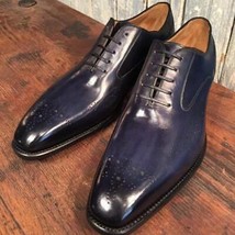 Two Tone Black Purple Oxford Premium Quality Leather Formal Dress Men Shoes - £119.61 GBP+