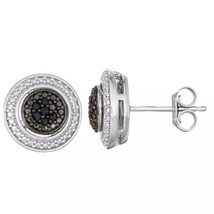 1/10CT Simulated Black Diamond Halo Cluster Stud Earrings 14K White Gold Plated - £29.42 GBP