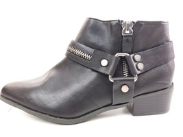 Lane Bryant Black Side Zip Faux Leather Harness Ankle Boots Size 9 W Bootie - £31.81 GBP
