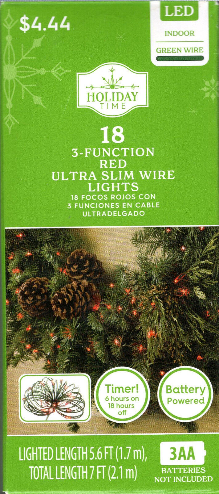 HOLIDAY TIME BA03-Q18-GR 18CT RED 3-FUNCTION ULTRA SLIM WIRE LIGHTS 6&#39; -... - $5.98
