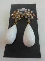 Solid White &amp; Smoky Sparkle Gem Teardrop Gold Tone Earrings - £6.22 GBP