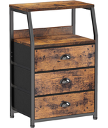 Nightstand with 3 Drawers and 2-Tier Shelf, Fabric, Sturdy Steel Frame, ... - £64.13 GBP