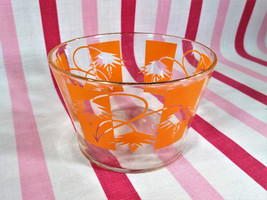Beautiful Mid Century Modern Orange Graphic Gold Rim Glass Berry or Snack Bowl - £7.99 GBP