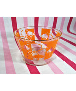 Beautiful Mid Century Modern Orange Graphic Gold Rim Glass Berry or Snac... - £7.90 GBP