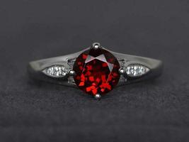 1.50Ct Round Cut Red Garnet &amp; Diamond Pretty Exclusive Ring 14k White Gold Over - £87.77 GBP