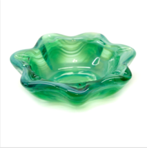 Vintage Green Art Glass Opalescent Swirl Trinket Star Shaped Dish Ashtray 4&quot; dia - £20.70 GBP