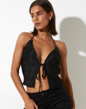 Motel Rocks Dama Top IN Pieghe Nero (MR126) - £23.28 GBP