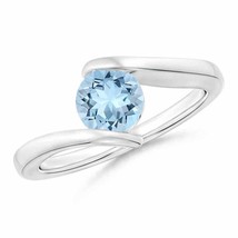 ANGARA Bar-Set Solitaire Round Aquamarine Bypass Ring for Women in 14K Gold - £603.59 GBP