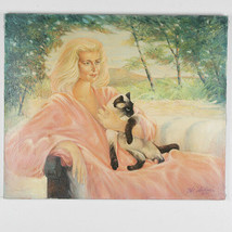 Untitled (Woman in Pink w/ Cat) By Anthony Sidoni 1987 Signed Oil on Canvas - £2,719.24 GBP