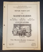 Vintage 1954 Massey Harris 20, 22 &amp; 23 Cultivators Repair Parts List - $17.81