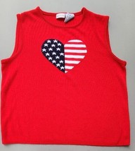 Red White Blue Heart Patriotic Vest White Stag Womens 12/14 Large Pullover - $16.14